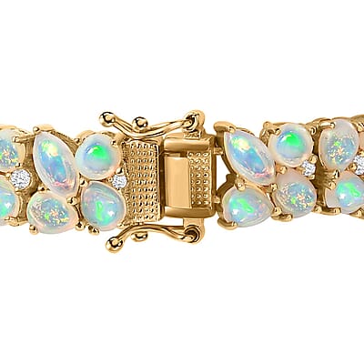Ethiopian Welo Opal and White Zircon Bracelet in Vermeil Yellow Gold Over Sterling Silver (6.50 In) 16.50 ctw