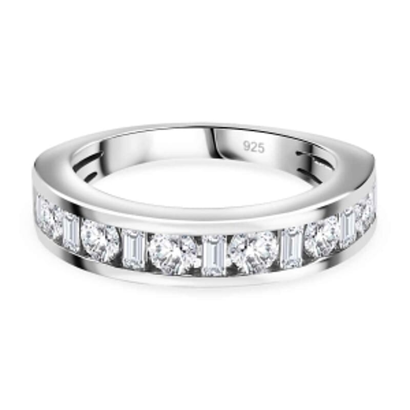 Moissanite 0.94 ctw Band Ring in Platinum Over Sterling Silver (Size 9)