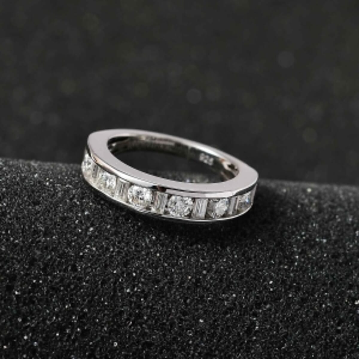Moissanite 0.94 ctw Band Ring in Platinum Over Sterling Silver (Size 9) image number 1