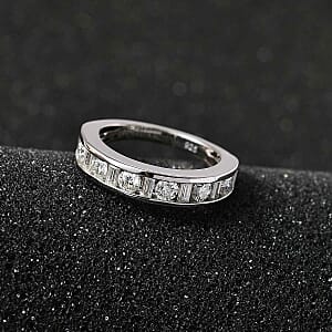 Moissanite 0.94 ctw Band Ring in Platinum Over Sterling Silver (Size 9)