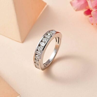 Moissanite 0.94 ctw Band Ring in Platinum Over Sterling Silver (Size 9)