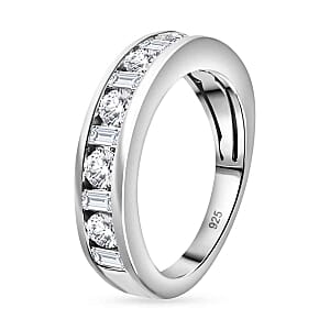 Moissanite 0.94 ctw Band Ring in Platinum Over Sterling Silver (Size 9)