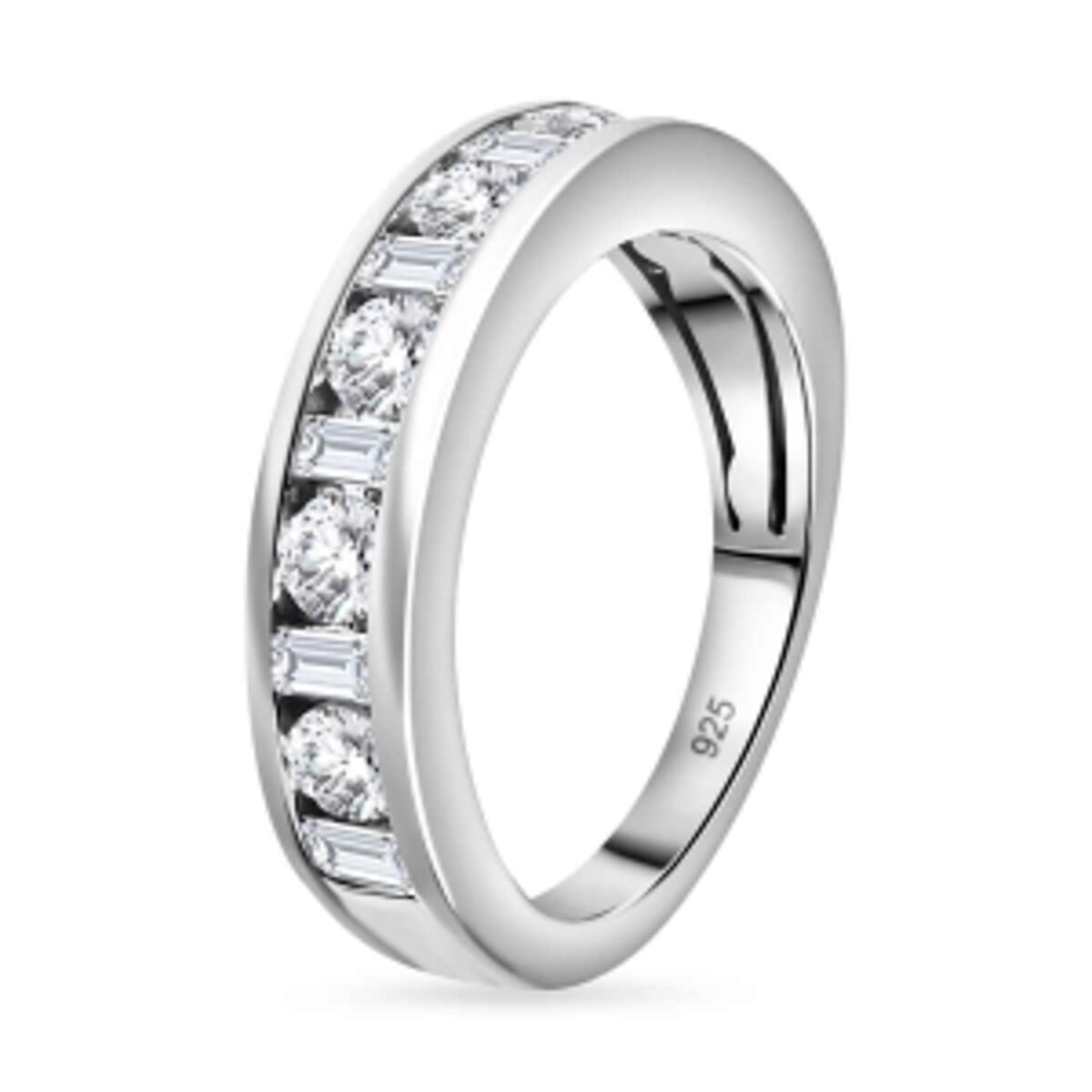 Moissanite 0.94 ctw Band Ring in Platinum Over Sterling Silver (Size 9) image number 4