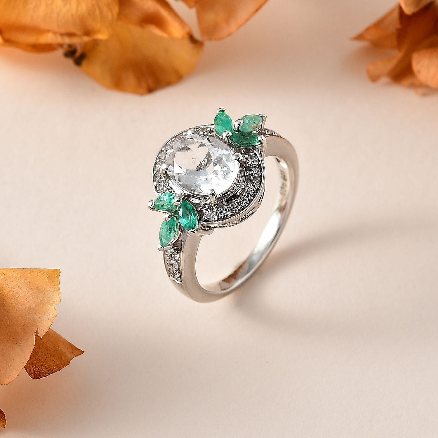 Mexican Hyalite Opal and Multi Gemstone Ring in Platinum Over Sterling Silver (Size 10.0) with Free UV Flash Light 2.20 ctw