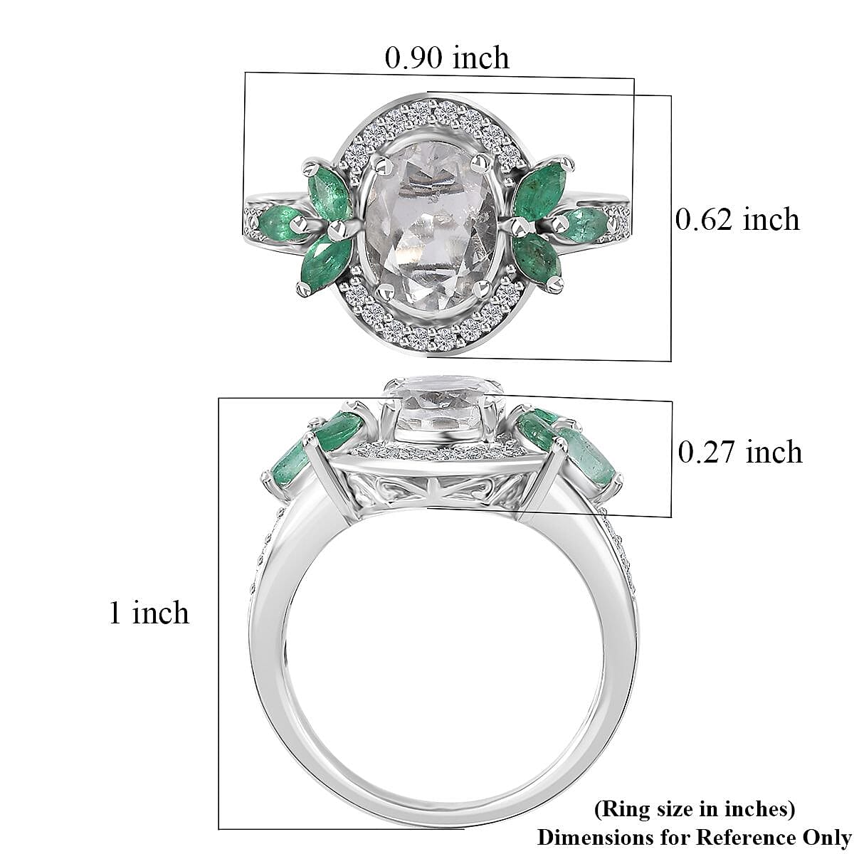 Mexican Hyalite Opal and Multi Gemstone Ring in Platinum Over Sterling Silver (Size 10.0) with Free UV Flash Light 2.20 ctw