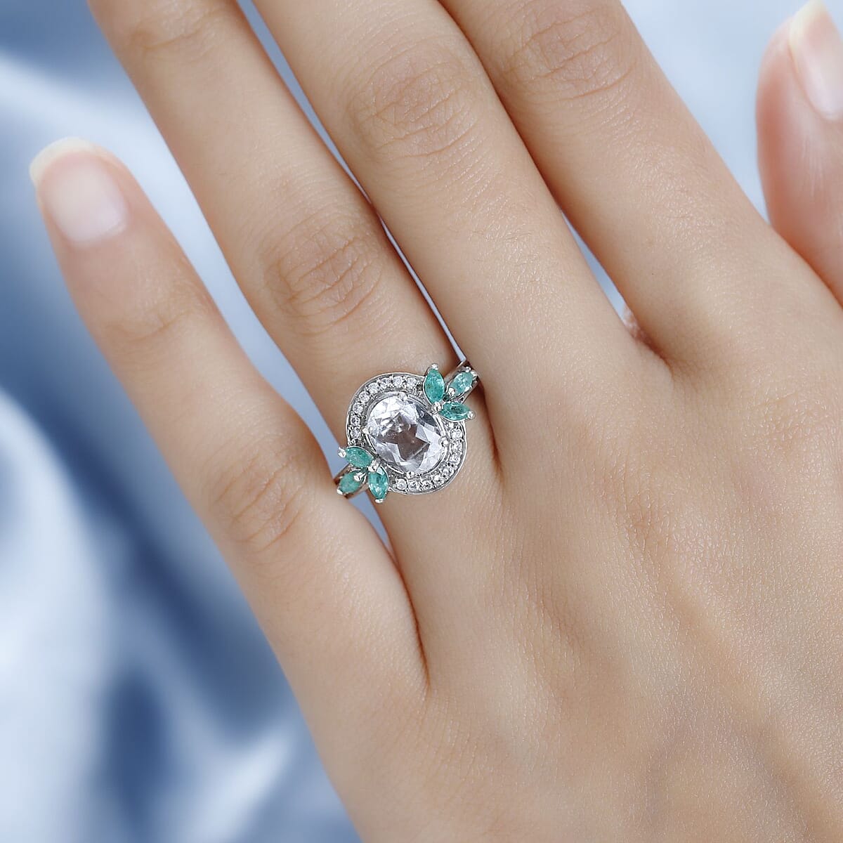 Mexican Hyalite Opal and Multi Gemstone Ring in Platinum Over Sterling Silver (Size 6.0) with Free UV Flash Light 2.20 ctw image number 2