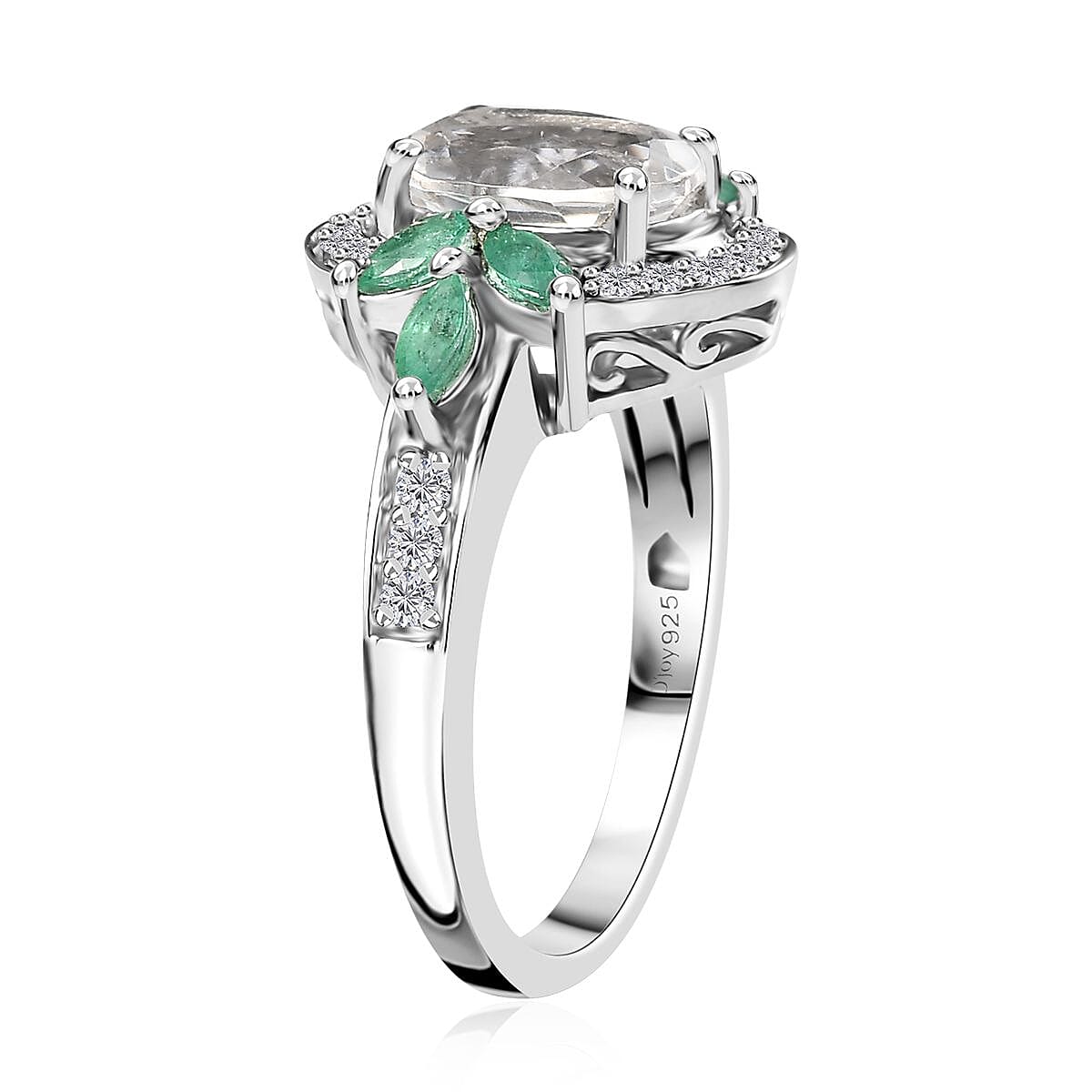 Mexican Hyalite Opal and Multi Gemstone Ring in Platinum Over Sterling Silver (Size 6.0) with Free UV Flash Light 2.20 ctw image number 3