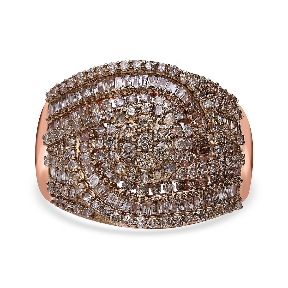 Natural Champagne Diamond 1.50 ctw Celestial Halo Ring in Vermeil Rose Gold Over Sterling Silver (Size 10.0)