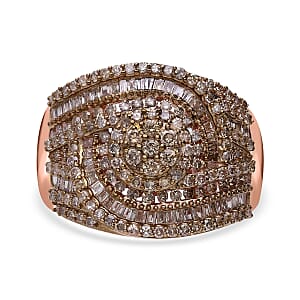 Natural Champagne Diamond 1.50 ctw Celestial Halo Ring in Vermeil Rose Gold Over Sterling Silver (Size 6.0)