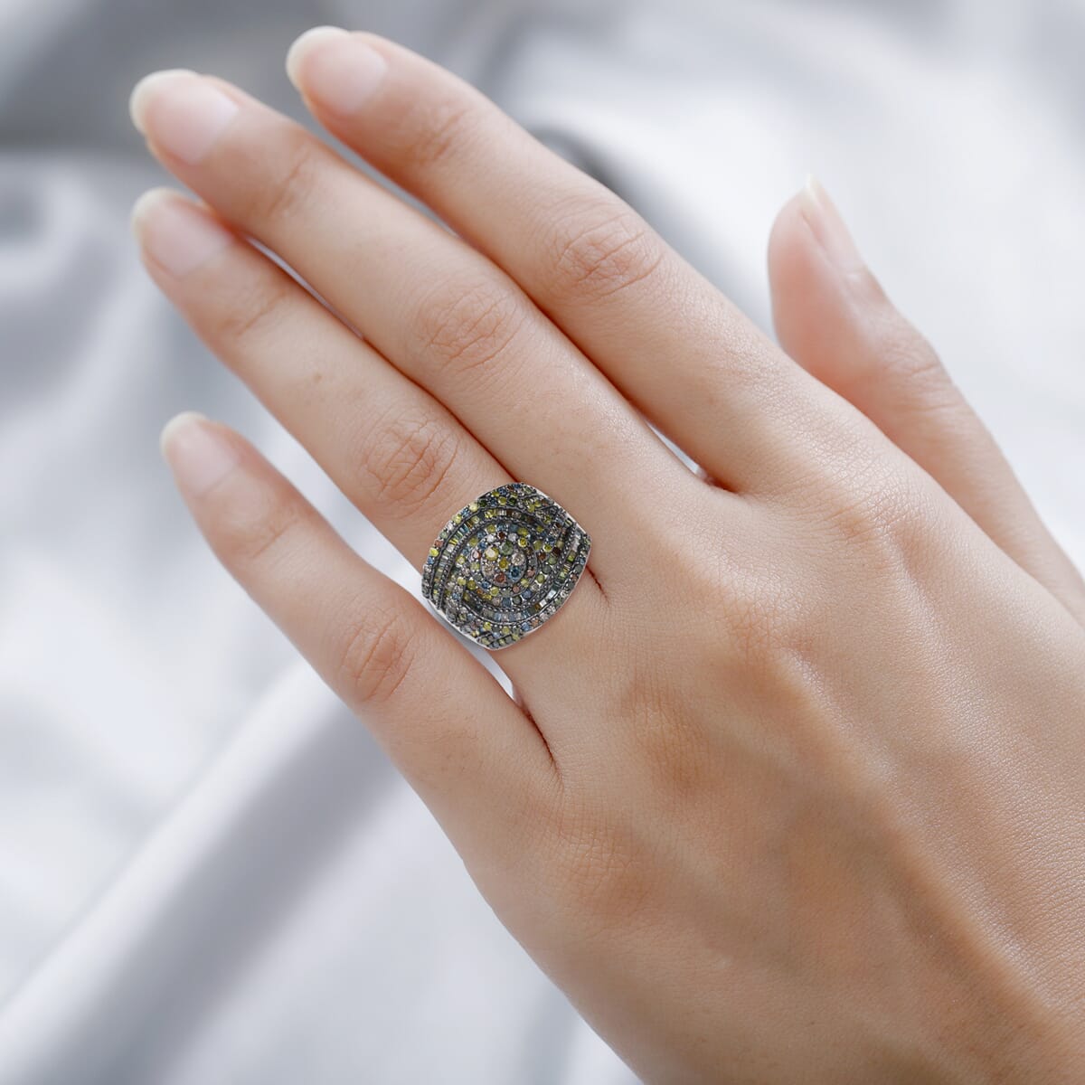 Multi Diamond Ring in Platinum Over Sterling Silver (Size 7.0) 1.50 ctw image number 1