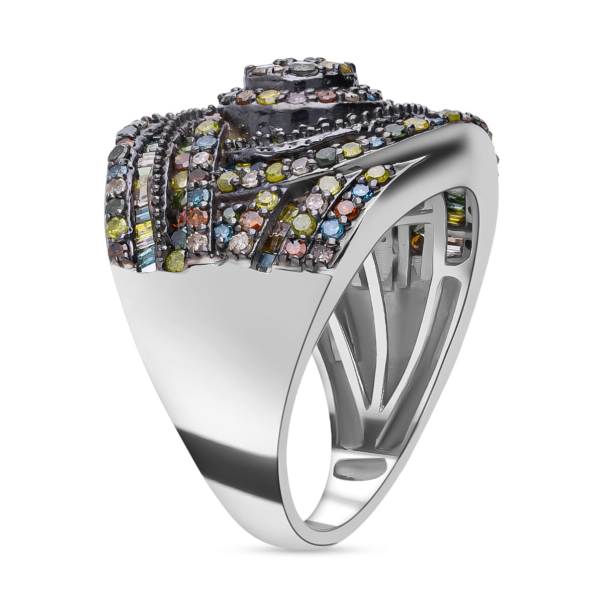 Multi Diamond Ring in Platinum Over Sterling Silver (Size 7.0) 1.50 ctw image number 3