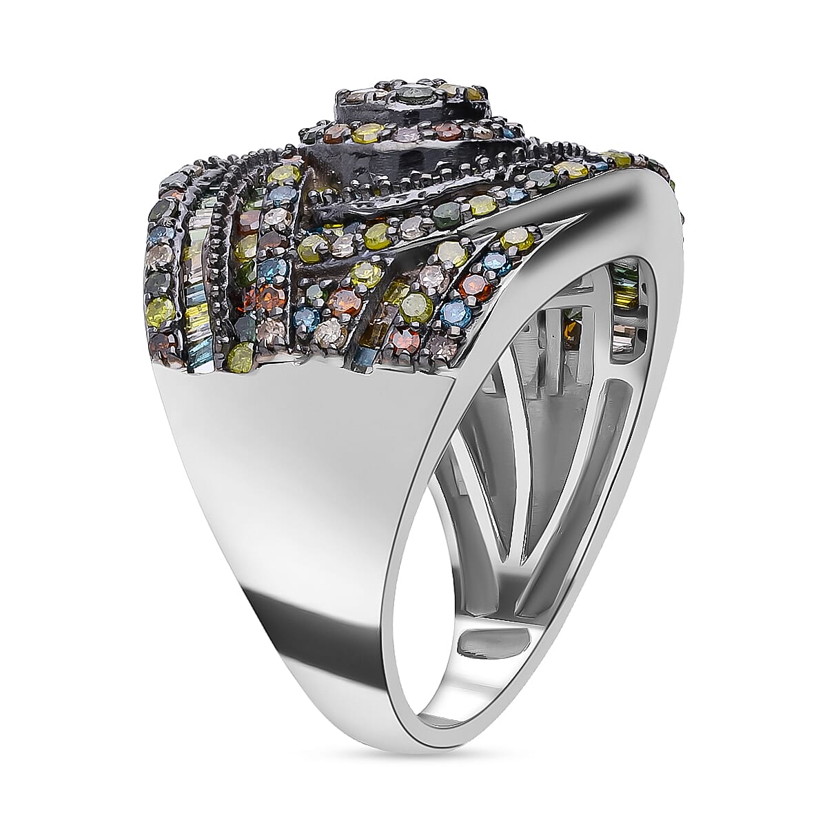 Multi Diamond Ring in Platinum Over Sterling Silver (Size 8.0) 1.50 ctw image number 3