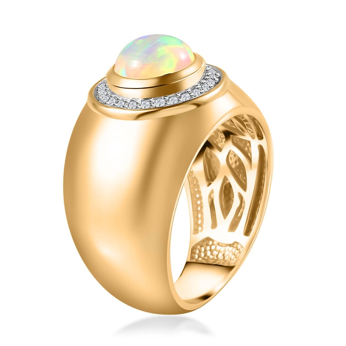 Ethiopian Welo Opal and Diamond Men's Ring in Vermeil Yellow Gold Over Sterling Silver (Size 10.0) 1.40 ctw image number 4