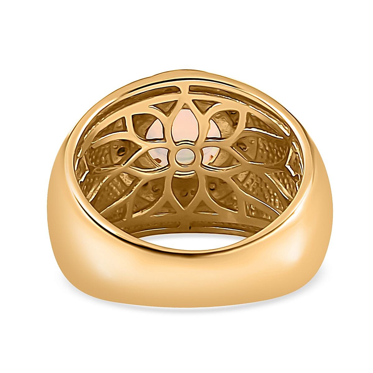 Ethiopian Welo Opal and Diamond Men's Ring in Vermeil Yellow Gold Over Sterling Silver (Size 10.0) 1.40 ctw