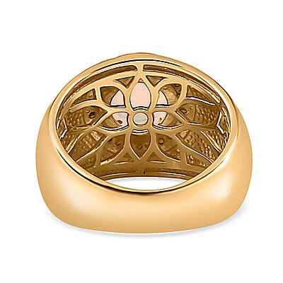 Ethiopian Welo Opal and Diamond Men's Ring in Vermeil Yellow Gold Over Sterling Silver (Size 10.0) 1.40 ctw