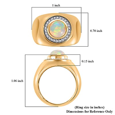 Ethiopian Welo Opal and Diamond Men's Ring in Vermeil Yellow Gold Over Sterling Silver (Size 10.0) 1.40 ctw