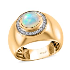 Ethiopian Welo Opal and Diamond Men's Ring in Vermeil Yellow Gold Over Sterling Silver (Size 12.0) 1.40 ctw