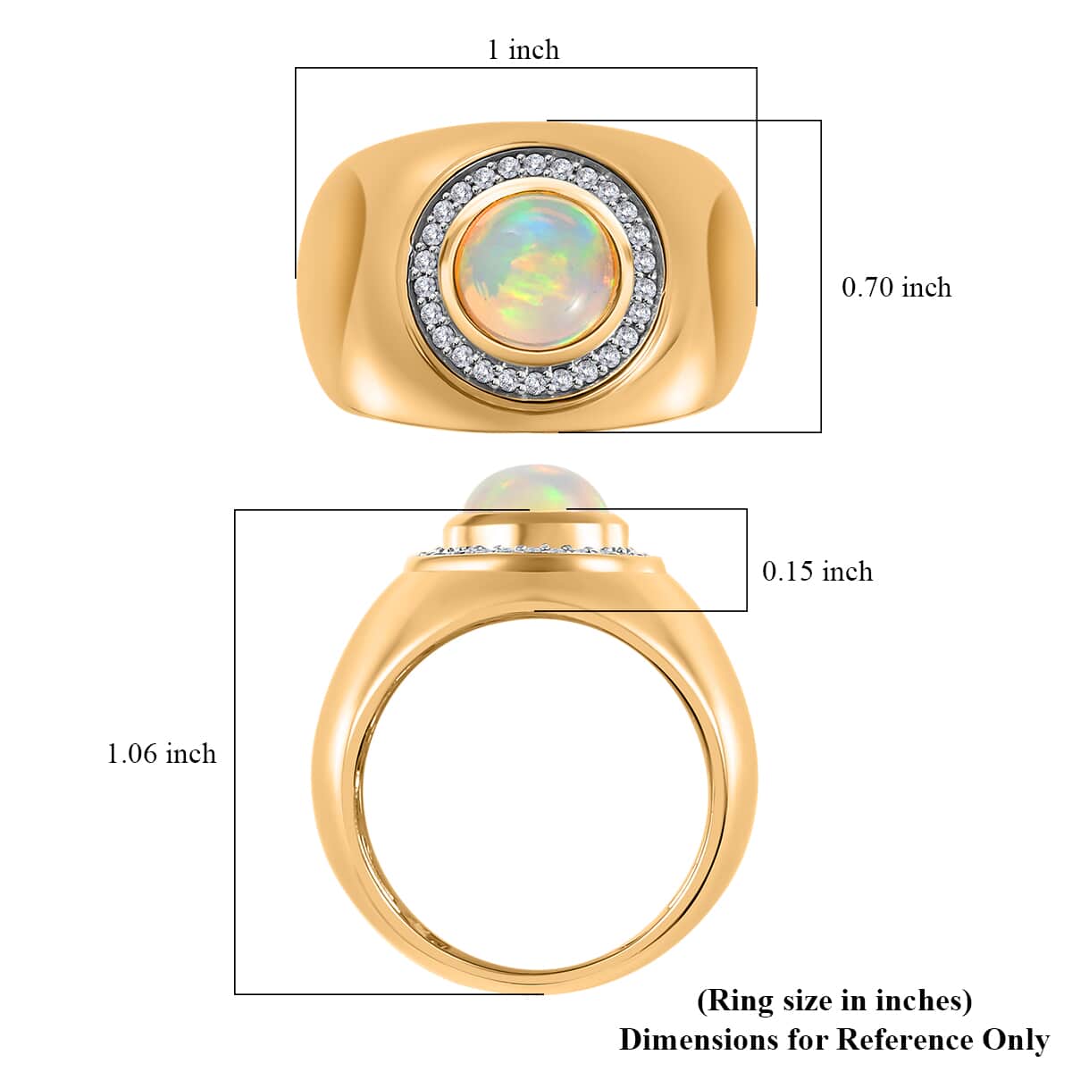 Ethiopian Welo Opal and Diamond Men's Ring in Vermeil Yellow Gold Over Sterling Silver (Size 12.0) 1.40 ctw image number 6