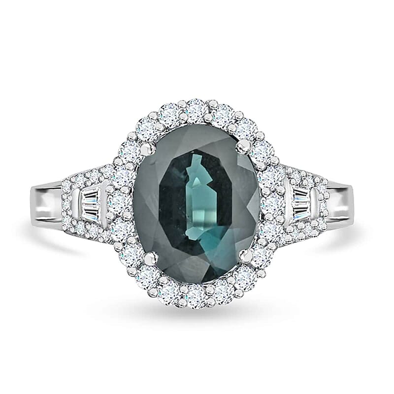 Rhapsody 950 Platinum AAAA Monte Belo Indicolite and E-F VS2 Diamond Halo Ring (Size 7.0) 3.30 ctw