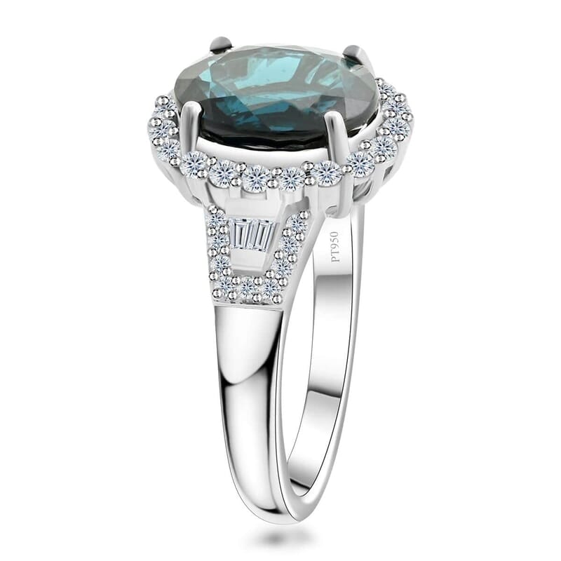 Rhapsody 950 Platinum AAAA Monte Belo Indicolite and E-F VS2 Diamond Halo Ring (Size 7.0) 3.30 ctw
