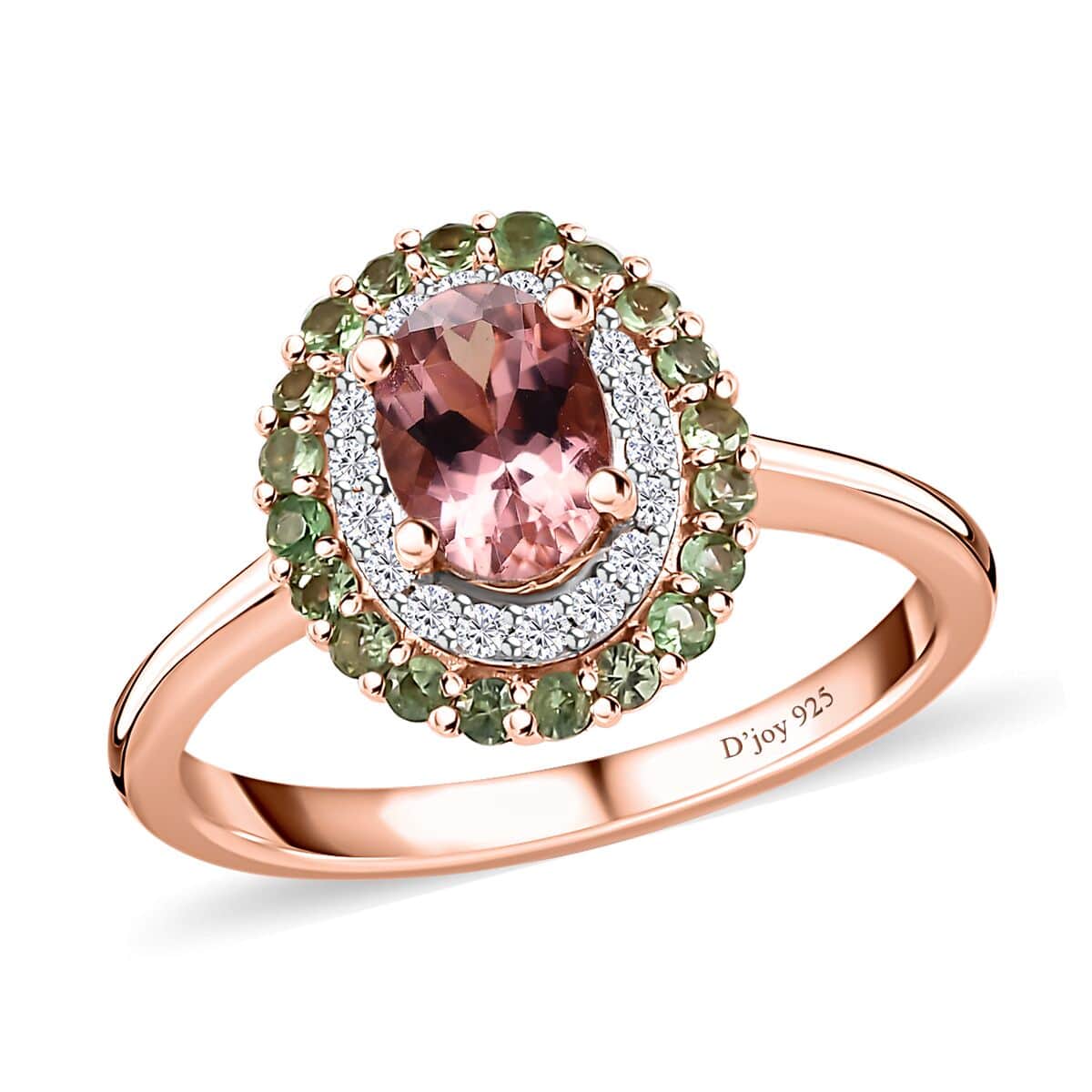 Premium Blush Tourmaline and Multi Gemstone Double Halo Ring in Vermeil Rose Gold Over Sterling Silver (Size 10.0) 1.40 ctw image number 0