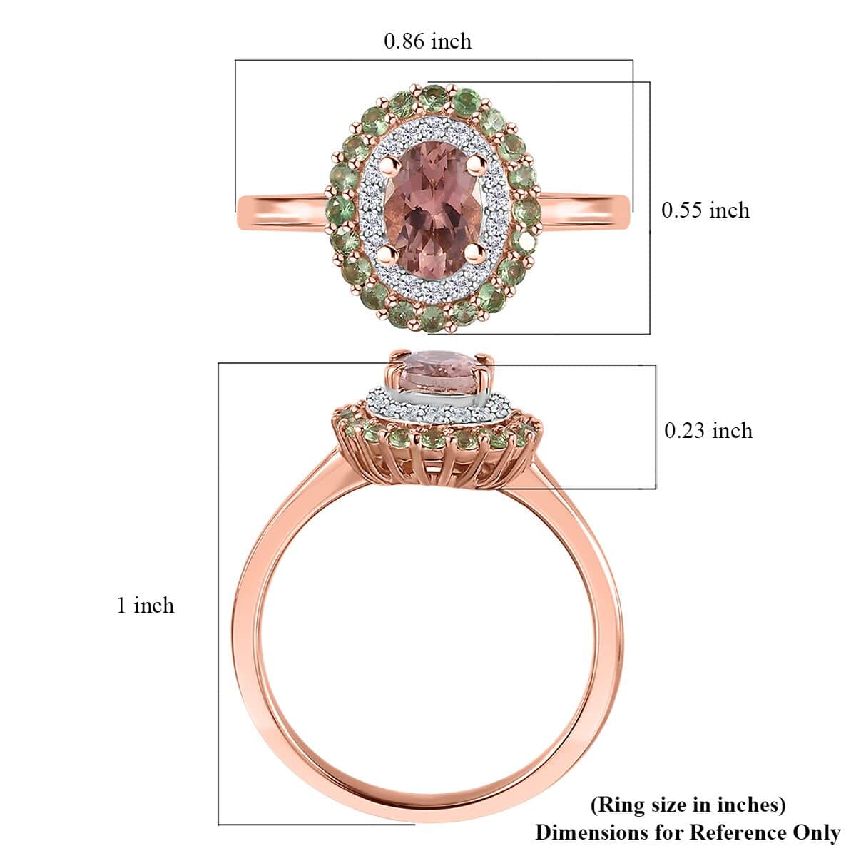 Premium Blush Tourmaline and Multi Gemstone Double Halo Ring in Vermeil Rose Gold Over Sterling Silver (Size 10.0) 1.40 ctw image number 5