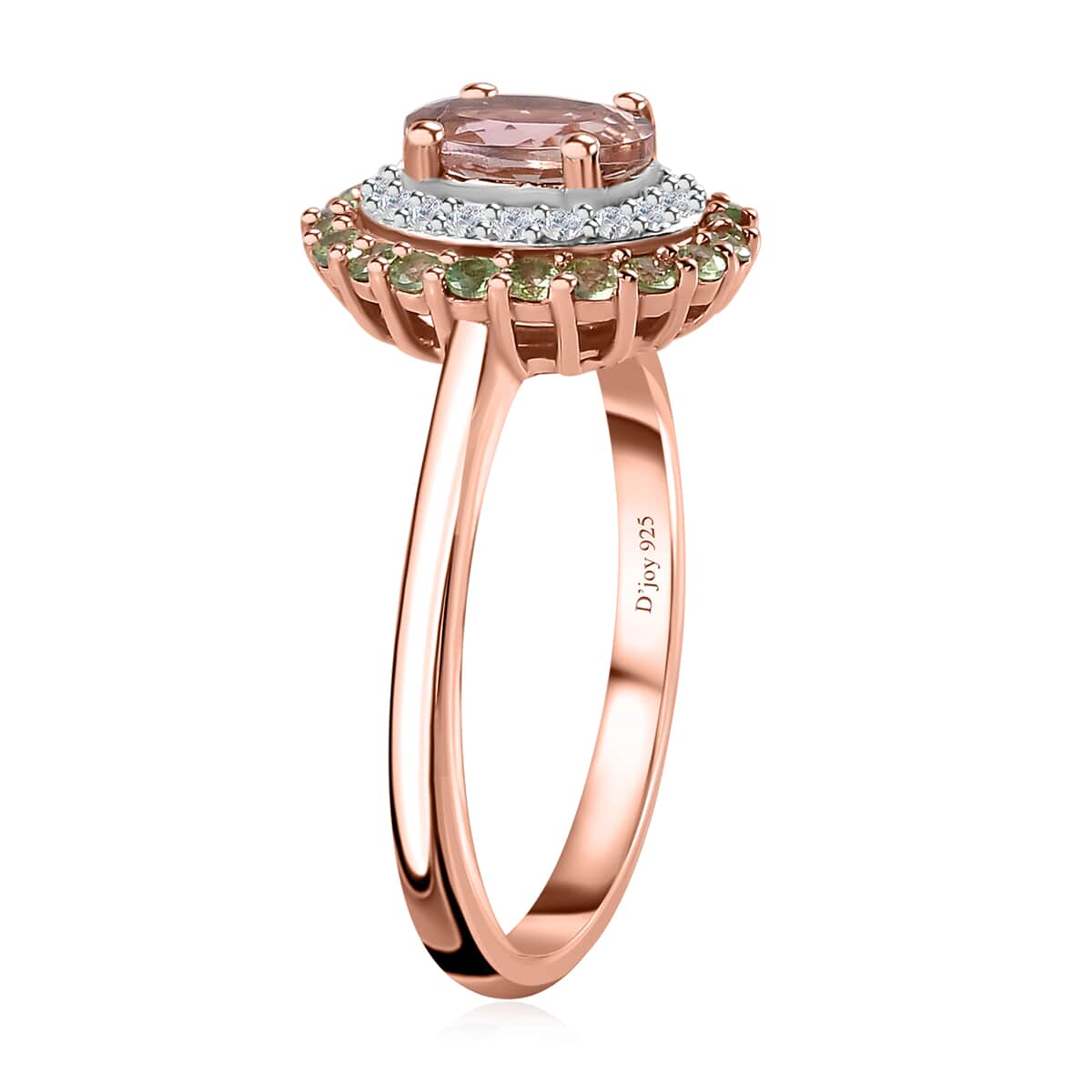 Premium Blush Tourmaline and Multi Gemstone Double Halo Ring in Vermeil Rose Gold Over Sterling Silver (Size 7.0) 1.40 ctw image number 3