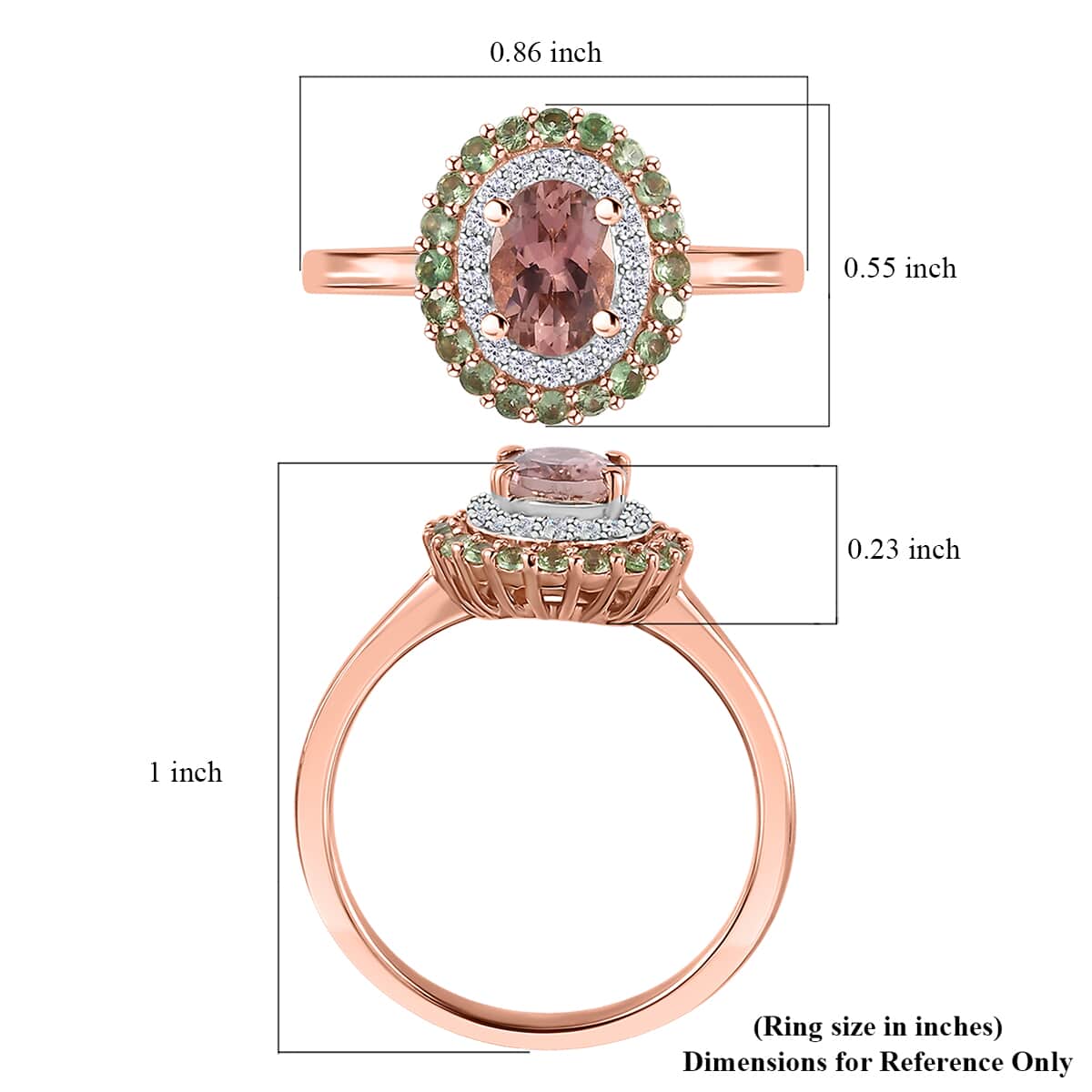 Premium Blush Tourmaline and Multi Gemstone Double Halo Ring in Vermeil Rose Gold Over Sterling Silver (Size 7.0) 1.40 ctw image number 5