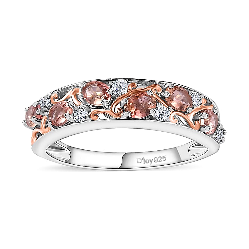 Blush Tourmaline and Moissanite Ring in Vermeil RG and Platinum Over Sterling Silver (Size 10.0) 1.25 ctw