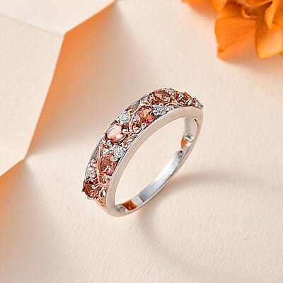 Blush Tourmaline and Moissanite Ring in Vermeil RG and Platinum Over Sterling Silver (Size 10.0) 1.25 ctw