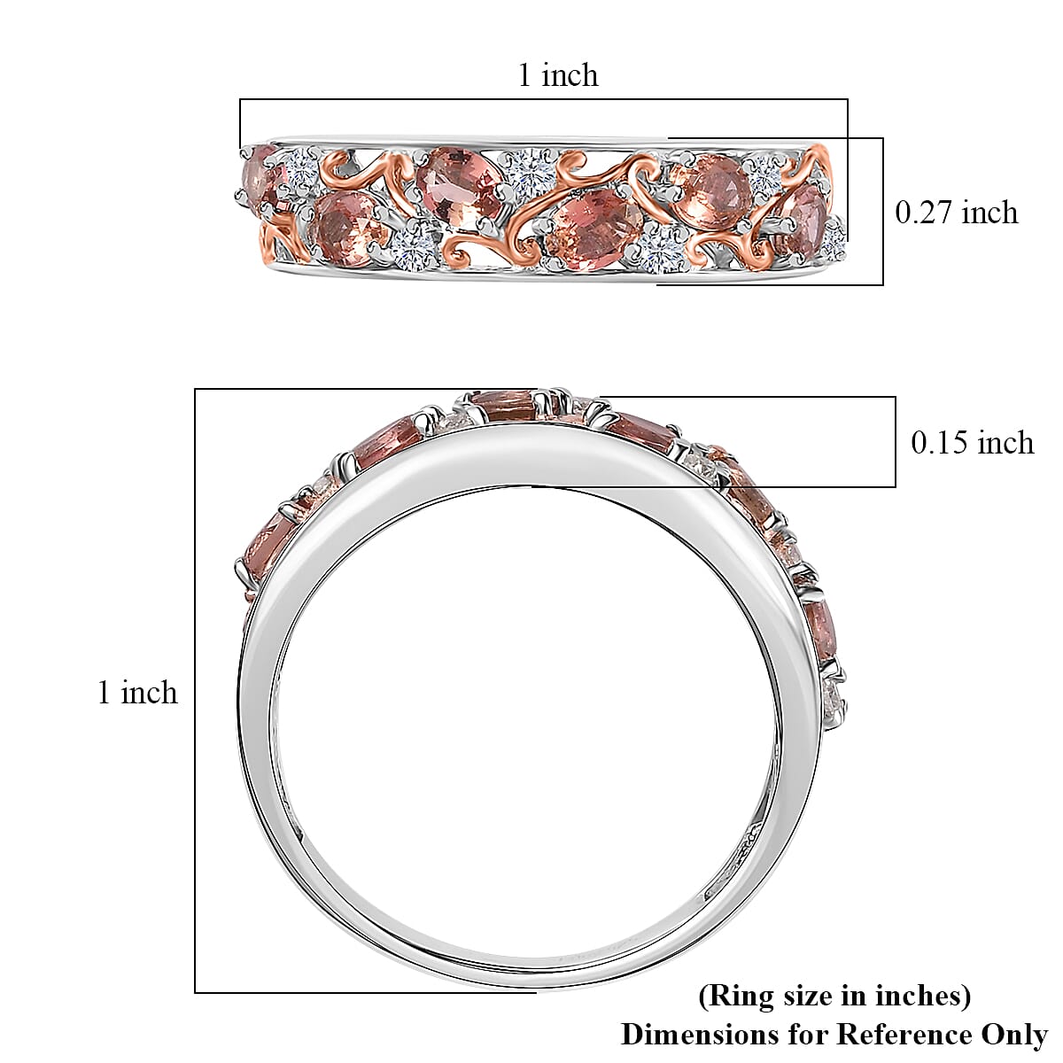 Blush Tourmaline and Moissanite Ring in Vermeil RG and Platinum Over Sterling Silver (Size 10.0) 1.25 ctw