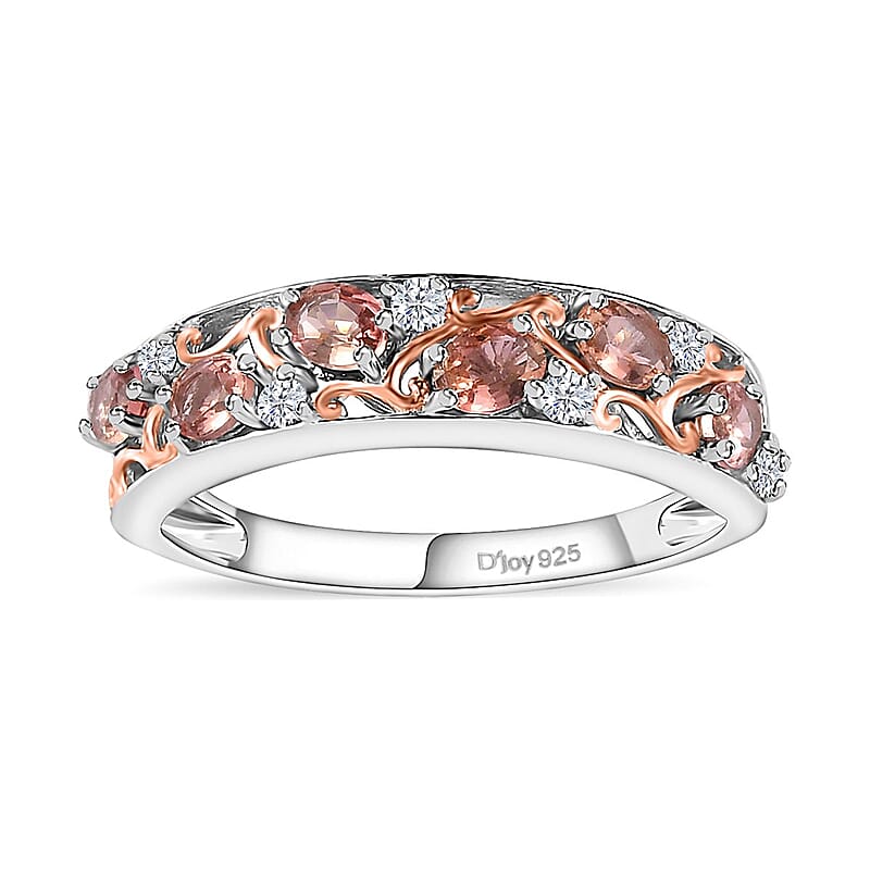 Blush Tourmaline and Moissanite Ring in Vermeil RG and Platinum Over Sterling Silver (Size 5.0) 1.25 ctw
