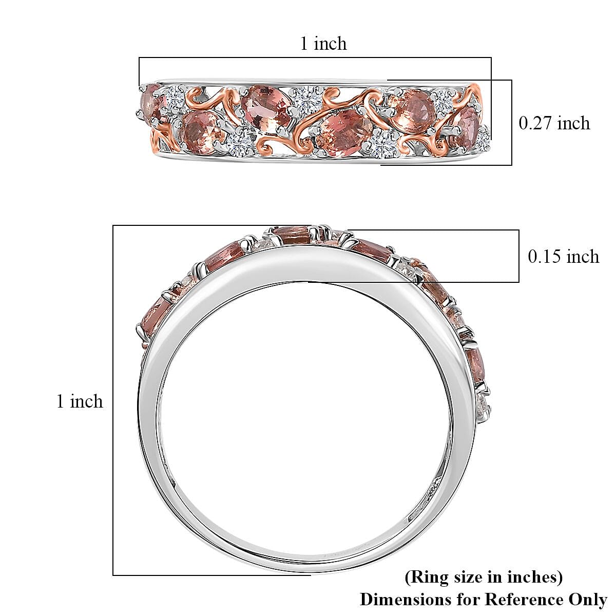 Blush Tourmaline and Moissanite Ring in Vermeil RG and Platinum Over Sterling Silver (Size 5.0) 1.25 ctw