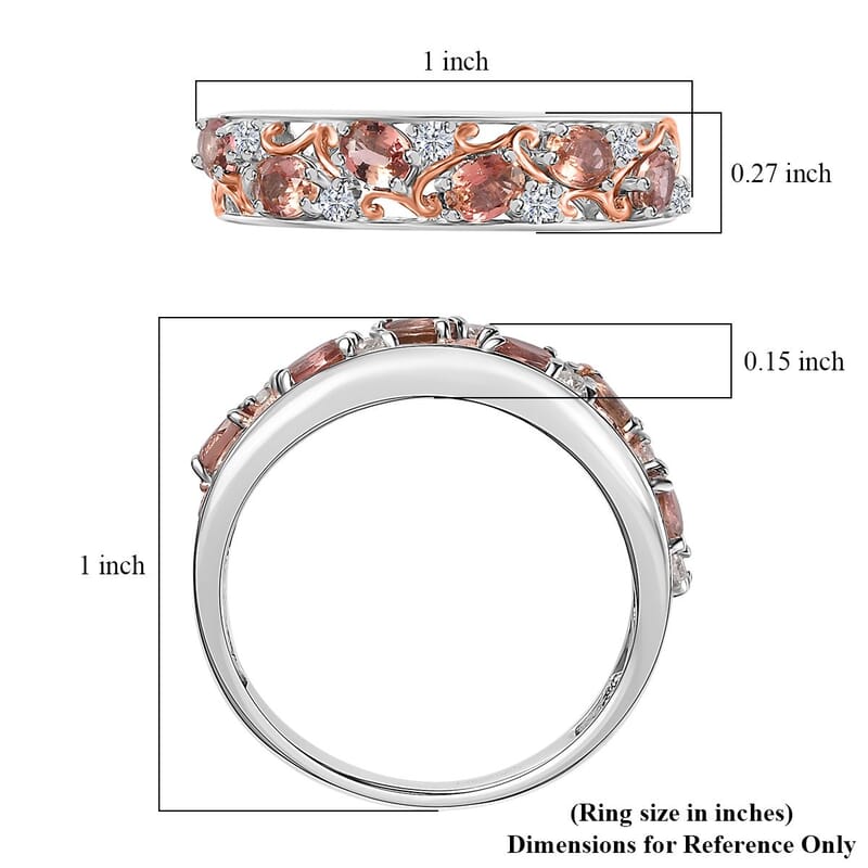 Blush Tourmaline and Moissanite Ring in Vermeil RG and Platinum Over Sterling Silver (Size 5.0) 1.25 ctw