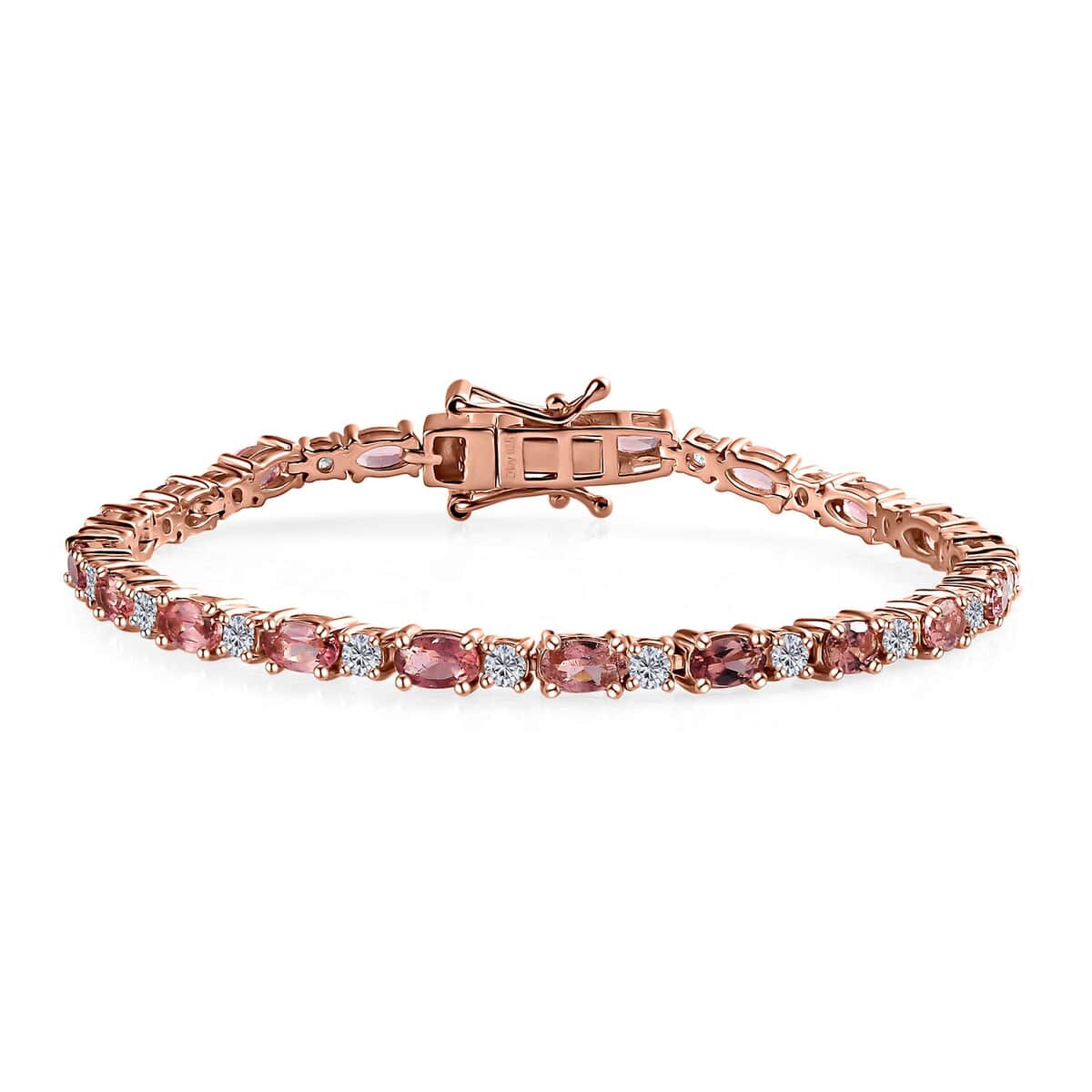 Premium Blush Tourmaline and Moissanite Bracelet in Vermeil Rose Gold Over Sterling Silver (6.50 In) 5.60 ctw image number 0