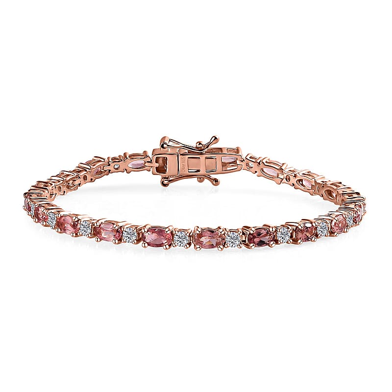 Blush Tourmaline and Moissanite Bracelet in Vermeil Rose Gold Over Sterling Silver (6.50 In) 5.60 ctw