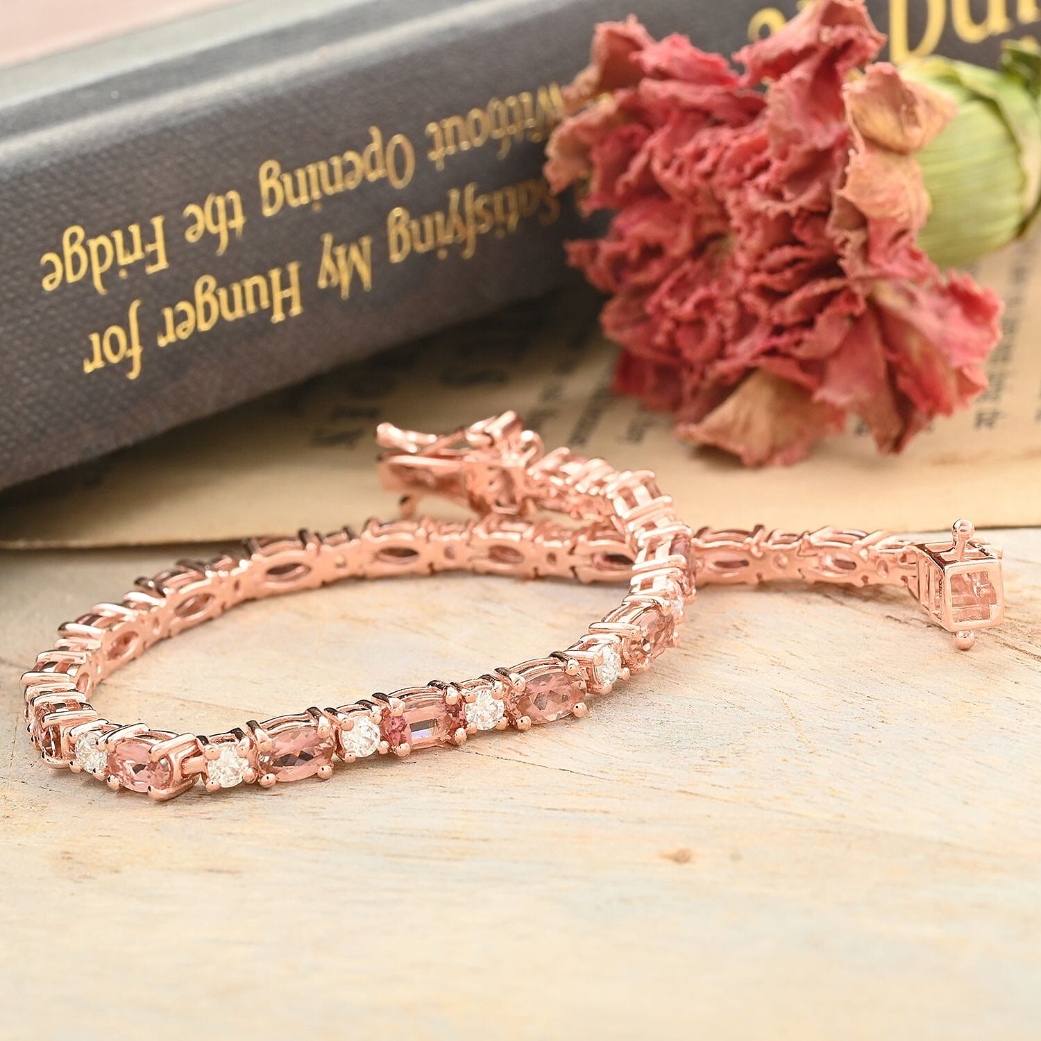 Blush Tourmaline and Moissanite Bracelet in Vermeil Rose Gold Over Sterling Silver (6.50 In) 5.60 ctw