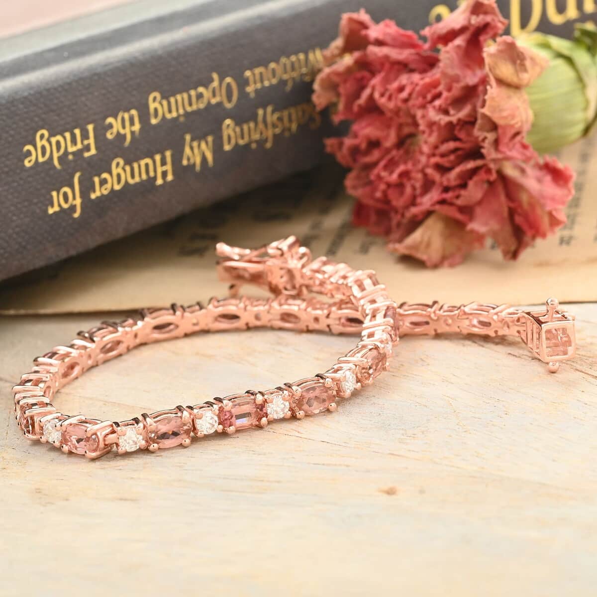 Premium Blush Tourmaline and Moissanite Bracelet in Vermeil Rose Gold Over Sterling Silver (6.50 In) 5.60 ctw image number 1