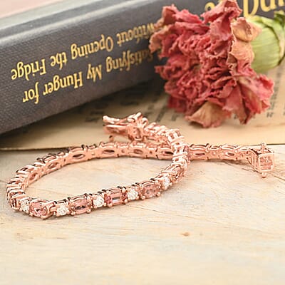 Blush Tourmaline and Moissanite Bracelet in Vermeil Rose Gold Over Sterling Silver (6.50 In) 5.60 ctw