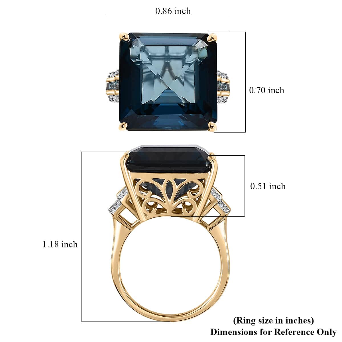 Luxoro 10K Yellow Gold Premium London Blue Topaz, Blue Diamond (IR), White Diamond (0.15 cts) (G-H, I2) Ring (Size 7.5) (5 g) 27.15 ctw image number 5