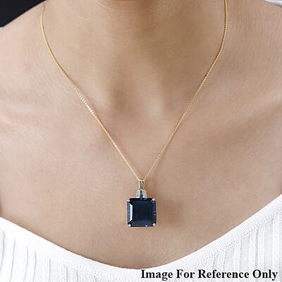 Luxoro 10K Yellow Gold Premium Asscher Cut London Blue Topaz, G-H I2 Blue and White Diamond Pendant 26.60 ctw