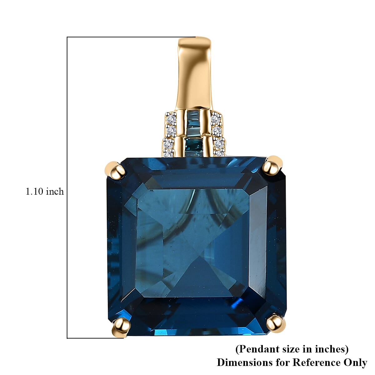 Luxoro 10K Yellow Gold Premium Asscher Cut London Blue Topaz, G-H I2 Blue and White Diamond Pendant 26.60 ctw