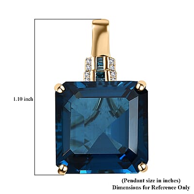 Luxoro 10K Yellow Gold Premium Asscher Cut London Blue Topaz, G-H I2 Blue and White Diamond Pendant 26.60 ctw