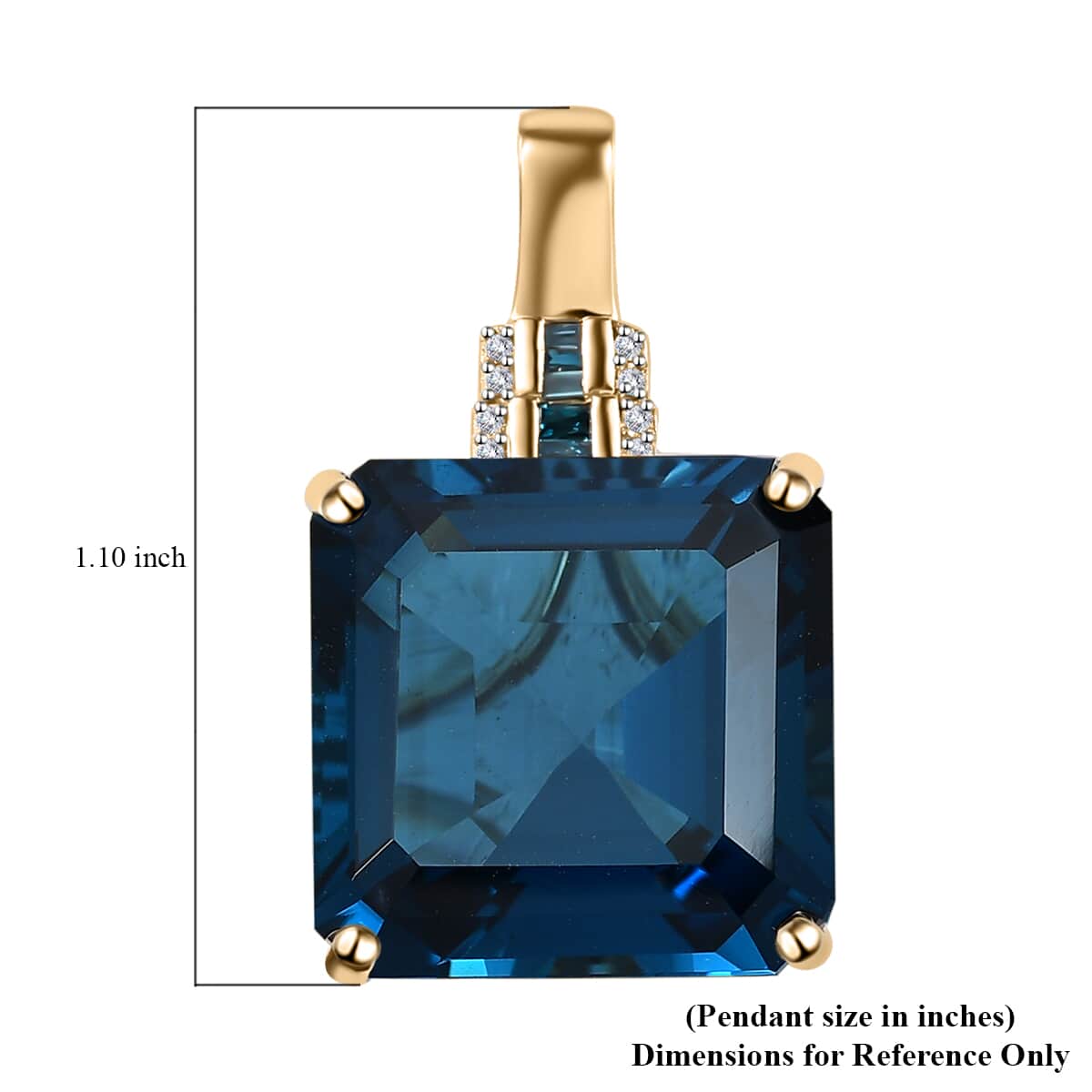 Luxoro 10K Yellow Gold Premium Asscher Cut London Blue Topaz, G-H I2 Blue and White Diamond Pendant 26.60 ctw image number 5