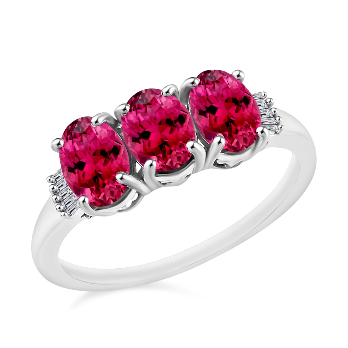 Luxoro Premium Ouro Fino Rubellite and G-H I2 Diamond 2.62 ctw Ring in 14K White Gold (Size  10) 2 image number 0