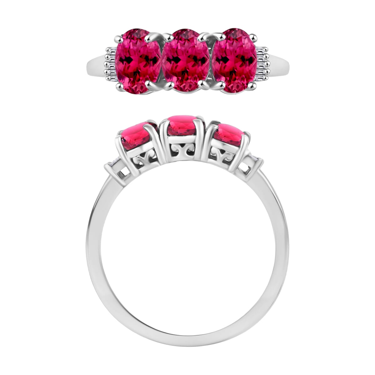 Luxoro Premium Ouro Fino Rubellite and G-H I2 Diamond 2.62 ctw Ring in 14K White Gold (Size  10) 2 image number 3
