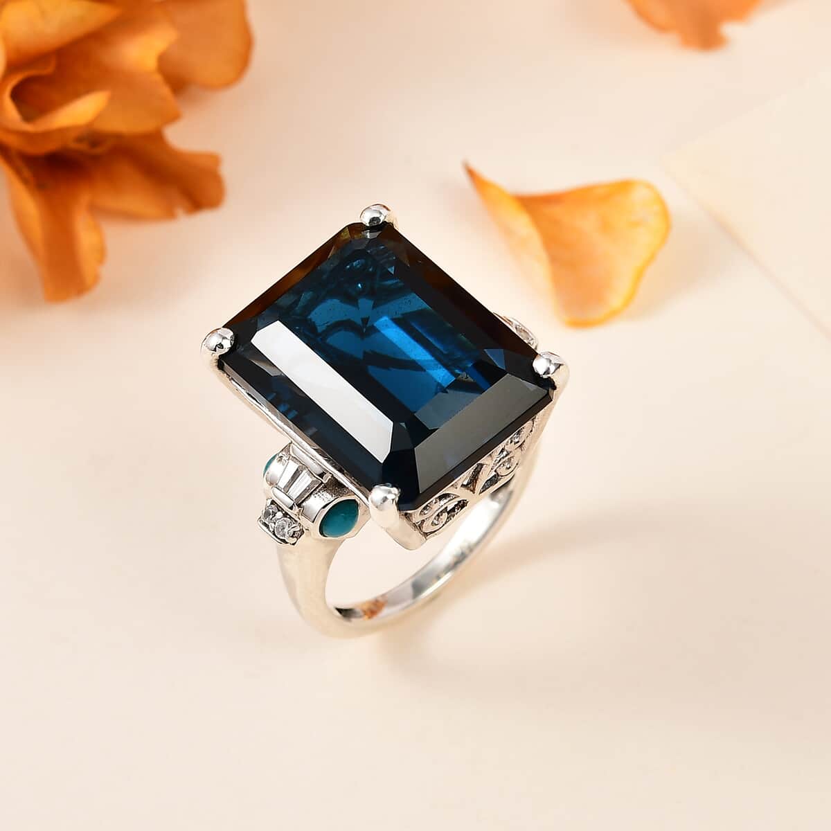 London Blue Topaz and Multi Gemstone Ring in Platinum Over Sterling Silver (Size 7.0) 30.00 ctw image number 1