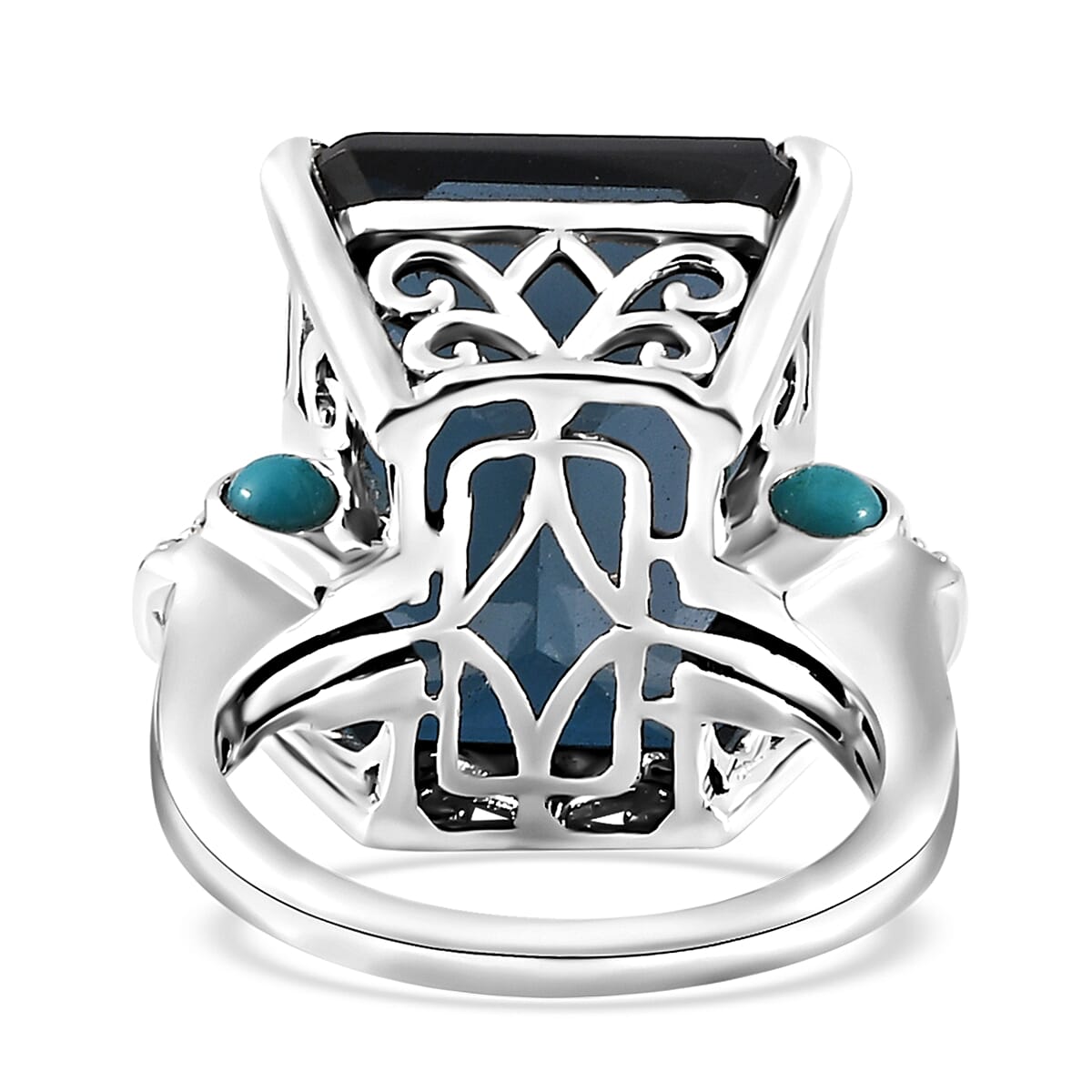London Blue Topaz and Multi Gemstone Ring in Platinum Over Sterling Silver (Size 7.0) 30.00 ctw