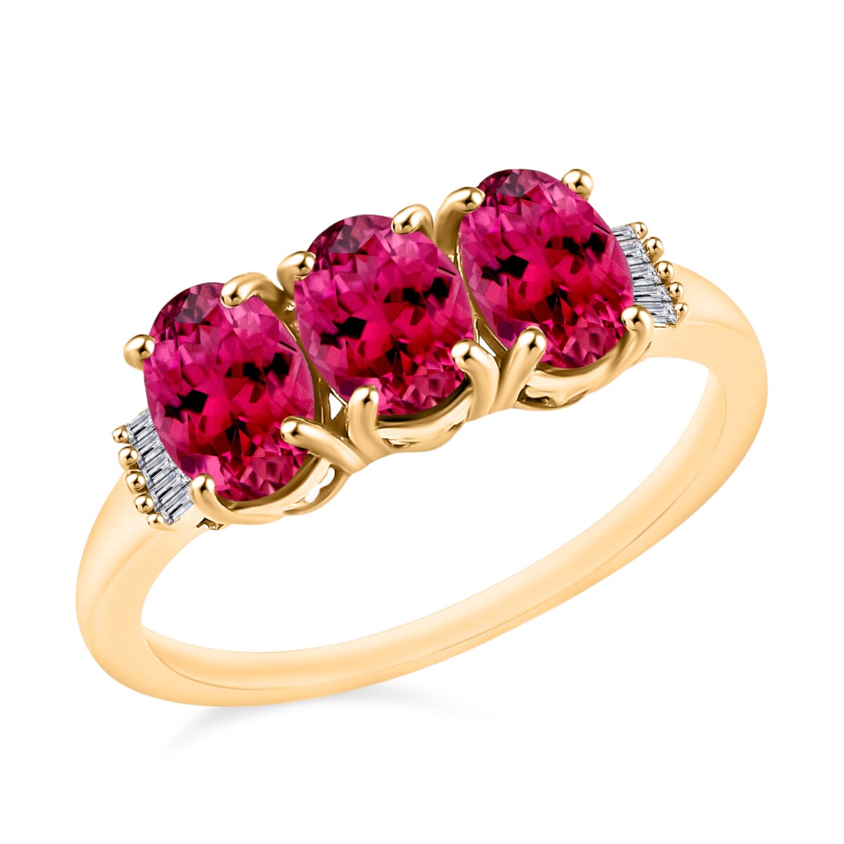 Luxoro Premium Ouro Fino Rubellite and G-H I2 Diamond 2.62 ctw Ring in 14K Yellow Gold (Size  5.5) image number 0