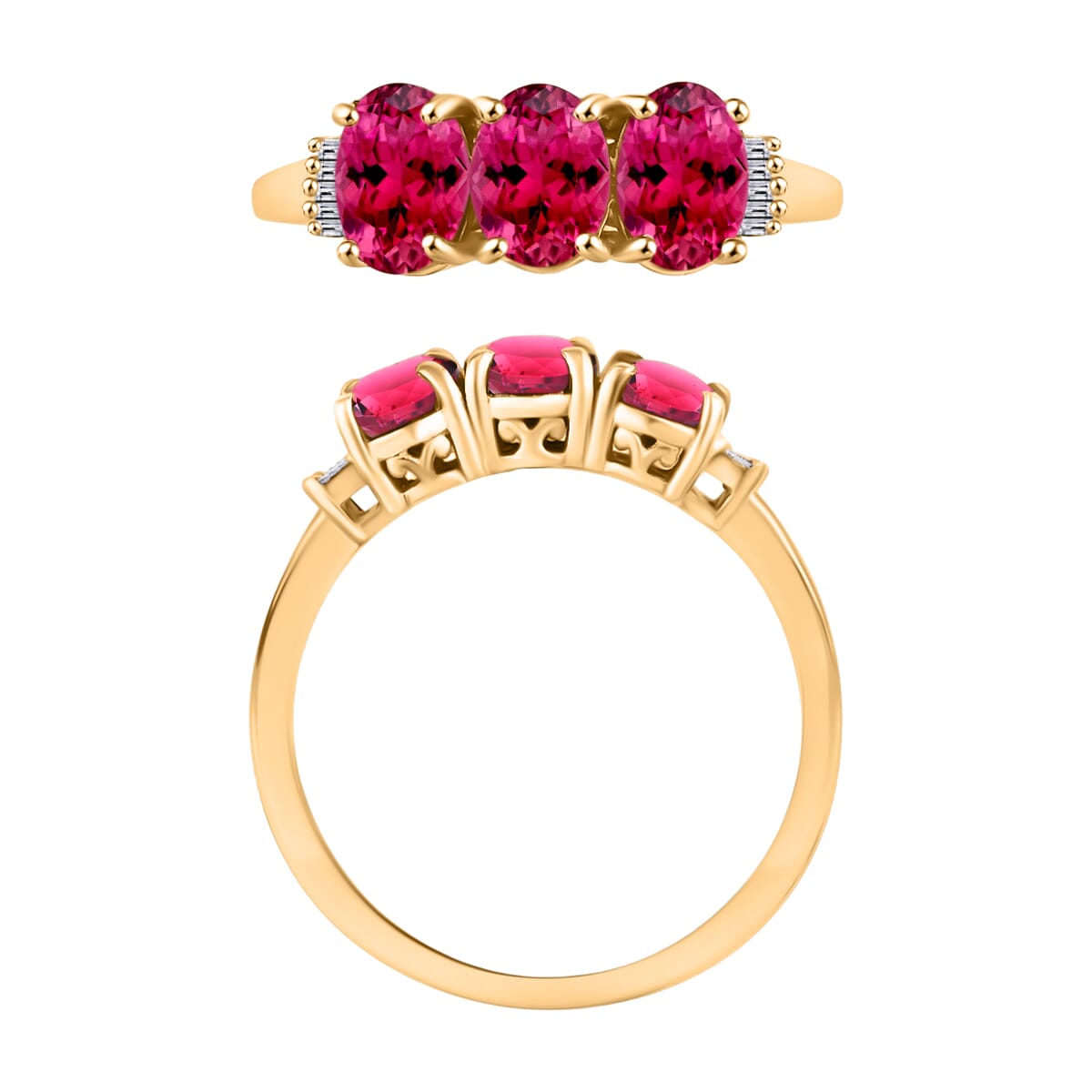 Luxoro Premium Ouro Fino Rubellite and G-H I2 Diamond 2.62 ctw Ring in 14K Yellow Gold (Size  5.5) image number 3